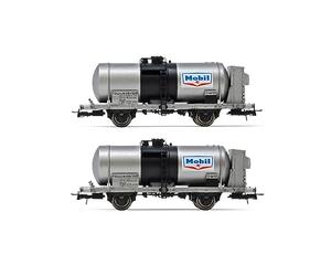Rivarossi HR6607 FS, 2-unit set tank 2-axle wagons, big tank, with + without brakeman's cab, Mobil, ep. III 1:87 Scale HO Gauge