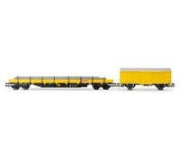 Rivarossi HR6647 DB Bahnbau, 2-unit pack maintenance wagons, Res loaded with sleepers + Gs, yellow livery, ep. V-VI, Wagon rolling stock