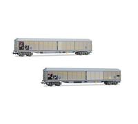 Rivarossi HR6650 SBB, 2-unit pack 4-axle sliding-wall wagon Habils, with patches, ep. V for adults, 14+ years, model railway collectors, Grey