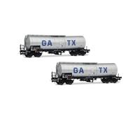 Rivarossi HR6667 GATX, 2-unit pack 4-axle isolated tank wagons, light grey livery with big GATX logo, ep. VI