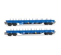 Rivarossi HR6671 Press, 2-unit pack 4-axle stake wagons, Res type, blue livery, unloaded, ep.VI Railway 2x Wagons