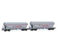 Rivarossi HR6677 I-ERSA, 2-unit pack flat-sided cereal hoppers, MONFER, grey, new inscriptions, ep. VI Rolling Stock - Wagons