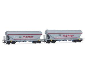 Rivarossi HR6677 I-ERSA, 2-unit pack flat-sided cereal hoppers, MONFER, grey, new inscriptions, ep. VI Rolling Stock - Wagons