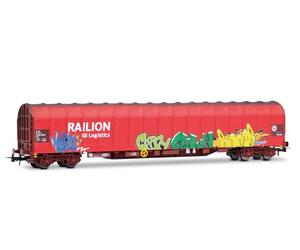 Rivarossi HR6680 DB AG, 4-axle tarpaulin wagon Rils type, red livery "RAILION DB LOGISTICS" with graffiti, ep. V-VI Rolling Stock - Wagons