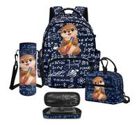 Rivatimrio Mathematical Otter Backpacks for Children 4 PCS Boys Animal School Backpack with Lunch Box Pencil Case Bottle Carrier, Kids School Bookbag Set