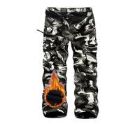 Rivccku Men's Camouflage Tactical Pants Waterproof Fleece Lined Warm Outdoor Hiking Cargo Pants