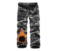 Rivccku Men's Combat Camo Cargo Trousers Camouflage Tactical Work Pants Fleece Lined Warm Hiking