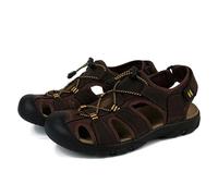 Rivccku Men's Hiking Leather Sandals Closed Toe Water Shoes For Summer Athletic Outdoor Walking Sports Trail River Fishing