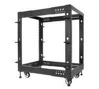 RIVECO 15U Server Rack Adjustable Depth Network 4 Post Cabinet Open Frame with Leveling Feet & Wheels Fully Rivets 1400 LBS