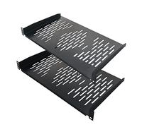 RIVECO 1U Server Rack & Cabinet Shelves Universal 19” Rack Mount Vented Cantilevers for Network Equipment Mounting, 25CM Depth, Black 2PCS