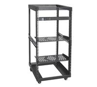 RIVECO - 22U open frame server rack with brake wheels + 19" rail mount PDU (8 outlets) with surge protector + 2 rack shelves set of