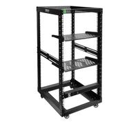 RIVECO - 22U open frame server rack with brake wheels + 19" rail mount PDU (8 outlets) with surge protector + 2 rack shelves set of