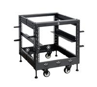 RIVECO 9U 19” Adjustable Depth Server Rack Support Up to 1700LBS Floor Standing 4 Post Rack with Load-Bearing Casters Universal for Network Equipment Black