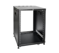 RIVECO POMU 15U Network & Stereo Rack with Caster Wheels, Rolling Server Rack Open Cabinet for 19-inch Audio Video Musical & IT Equipment Mounting, Round & Square Holes, Build in Handles Heavy Duty