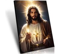 Riveda Framed Catholic Jesus Lights Candles Wall Art God Print on Canvas Jesus Painting Christian Wall Decor Jesue Pictures for Wall Ready to Hang12x16inches