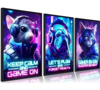 Riveda Video Game Decor Set of 3 Gamer Room Posters for Bedroom - Gaming Wall Art for Playroom - Cyberpunk Animals Pictures - Teen Bedroom No Frames (12"x16"x3)
