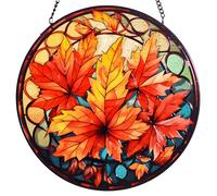 RIVEENY Autumn Stained Glass Window Hanging, 20cm/7.87inch Maple Leaves Sun Catchers Gifts for Women, Stained Glass Suncatchers for Windows, Hand Painted Glass for Maple Leaf Lover