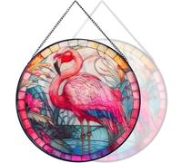 RIVEENY Flamingos Sun catcher Stained Glass,8" Flamingos Gifts for Women,Stained Glass Window Hanging,Red Birds Sun catchers for Windows, Hand Painted Glass for Birds Lover