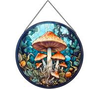 RIVEENY Mushroom Decor Stained Glass Window Hanging Suncatchers Decorations Sun Catchers Indoor Window Mushroom Gifts for Plant Lover 20cm/7.87inch