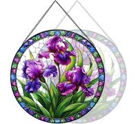 RIVEENY Stained Glass Window Hanging, Flower Gifts for Women, Flowers Suncatcher for Window, 8" Purple Stained Glass Suncatchers, Hand Painted Glass for Flowers Lover
