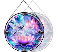 RIVEENY Stained Glass Window Hanging, Stain Glass Dragonfly Gifts Sun Catcher for Windows, 7.8 inch Suncatchers Birds Window Hangings Gifts for Home Garden Christmas Party Wedding (Lotus)