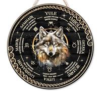 RIVEENY Wheel Of The Year Wall Hanging，12"Witchcraft Knowledge Sign Moon Decor Halloween Witch Decor Kitchen Witchery Sign Wizards Sign Celestial Decor Moon Phases Meanings Plaque (GJ038)