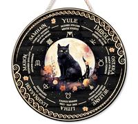 RIVEENY Wheel Of The Year Wall Hanging, Wooden Sabbats Pagan Witch Calendar, 12in Wicca Altar Decor for Yule, Celestial Signs, Christmas & Halloween