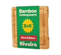 Riveira Bamboo End Grain Wood Cutting Board - Gourmet Bamboo Grandeur: 8 x 8 Wooden Cutting Board - Wooden Cutting Boards For Kitchen Decorative - Innovative Juice Grooves