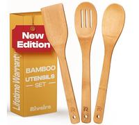 Riveira Bamboo Wooden Spoons for Cooking 3-Piece, Apartment Essentials Wood Spatula Spoon Nonstick Kitchen Utensil Set Premium Quality Housewarming Gifts for Everyday Use