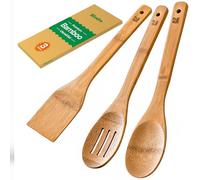 Riveira Dark Bamboo Wooden Spoons for Cooking 3-Piece, Apartment Essentials Wood Spatula Spoon Nonstick Kitchen Utensil Set Premium Quality Housewarming Gifts for Everyday Use
