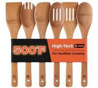 Riveira Dark Bamboo Wooden Spoons for Cooking 6-Piece, Apartment Essentials Wood Spatula Spoon Nonstick Kitchen Utensil Set Premium Quality Housewarming Gifts for Everyday Use