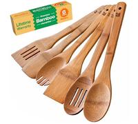 Riveira Dark Bamboo Wooden Spoons for Cooking 6-Piece, Apartment Essentials Wood Spatula Spoon Nonstick Kitchen Utensil Set Premium Quality Housewarming Gifts for Everyday Use
