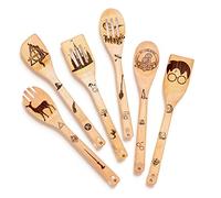 Riveira Organic Wooden Spoons for Cooking Utensils Set 6-Piece Magic Wizard Kitchen Utensils Gift Spatulas for Nonstick Cookware Gifts for Cooking Lovers