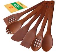 Riveira Premium Brown Bamboo Wooden Spoons for Cooking Set of 6 - Premium Brown Bamboo Wooden Cooking Utensils, Wooden Spatula, Wooden Spoon - Premium Quality Wooden Utensil Set for Non-Toxic Cooking