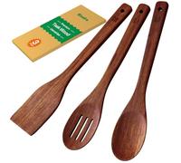 Riveira Teak Wooden Cooking Utensils Set of 3 - Premium Quality Non-Toxic Wooden Spoons and Spatula for Cooking