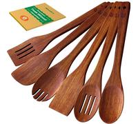 Riveira Teak Wooden Spoons for Cooking Set of 6 - Natural Teak Wooden Cooking Utensils, Wooden Spatula, Wooden Spoon - Premium Quality Wooden Utensil Set for Non-Toxic Cooking
