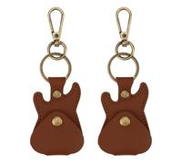 Riven 2pcs Leather Guitar Pick Holder Keychain, Portable Guitar Shaped Pick Case for Storing Picks for Musicians and Music Lovers