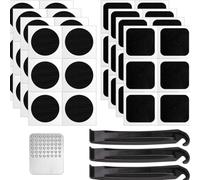 Riven Bicycle No Glue Tire Repair Patch Kit 24 Round 24 Square Self Adhesive Patches with Metal Scraper Tool and Pry Bars