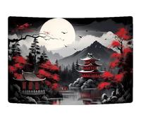 Riven Mountain Forest Nature Tapestry for Bedroom Black White Moon Landscape Wall Hanging Dark Sunset Tree Large Japanese Asian