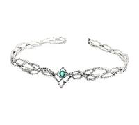 Riven Vintage Large Round Crown Headband,Bridal Crown Princess King Headband for Birthday Wedding Halloween Costume Party(Silver/Green)