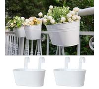 River 2 Pcs Metal Hanging Flower Plant Pots, Metal Bucket Flower Pots, Fence Bucket, Hanging Flower Pot for Indoor and Outdoor, Storage Bucket in Kitchen or Bathroom, Detachable Hook(White)