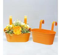 River 6 Pack Metal Iron Hanging Flower Pot, Oval Railing Planter Fence Garden Balcony Planter Hanging Plant Pot Metal Bucket Flower Holders with Detachable Hooks for Outdoor Indoor Home Décor(Orange)