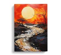 River Abstract Art No.3 Canvas Print | Gallery Wrapped 30mm Frame Wall Art | 30x20 inches | Ready to Hang | Abstract Landscape Picture | Living Room Bedroom Lounge Office