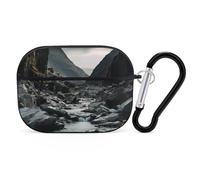 River and Gray Rocks Airpod Pro Case AirPods 2 Case for Women Hard Shell Protective Cover with Carabiner Keychain Compatible with AirPods Case 2nd 1st Generation, Front LED Visible Black