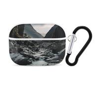 River and Gray Rocks Airpod Pro Case AirPods 2 Case for Women Hard Shell Protective Cover with Carabiner Keychain Compatible with AirPods Case 2nd 1st Generation, Front LED Visible White