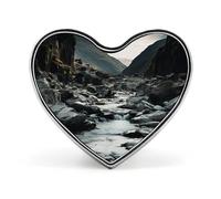River And Gray Rocks Lapel Pin Elegant Heart Shape Brooch Badge Funny Personalized Pinback Button Badge Fashion Cute Heart Brooch Pins for Bag Jacket Clothes Accessories