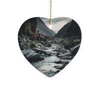 River and Gray Rocksceramic Ornament,Heart-Shaped.Christmas Tree Hanging Decoration-Holiday Home Decorations. Art Ornament,Friendship Keepsake - Gift Ideas, for Besties, Coworkers, Family.