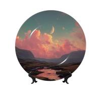 River And The Great Sky Print Bone China Decorative Plate Ceramic Plates Printed Round Dinner Plates Crafts With Display Stand