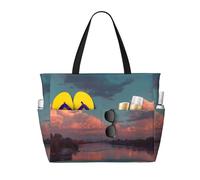 River and The Great Sky Print Large Capacity Beach Travel Bag, Waterproof Beach Tote Bag with Zip and Pocket, Tote Bags for Traveling, Shopping, Pool