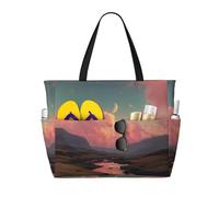 River and The Great Sky Print Large Capacity Beach Travel Bag, Waterproof Beach Tote Bag with Zip and Pocket, Tote Bags for Traveling, Shopping, Pool